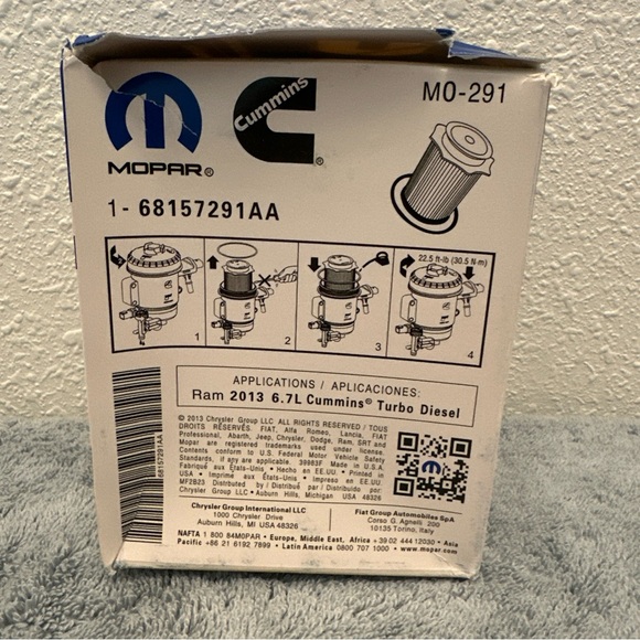Mopar Genuine Ram 2013 M0-291 Turbo Diesel Fuel Filter 6.7 Cummins 68157291AA - Picture 2 of 5